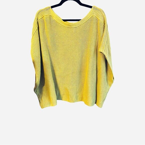 Lane Brant Yellow Oversized Cotton Semi-Crop Drop-Shoulder Sweater Sz 14/20 - Picture 4 of 15